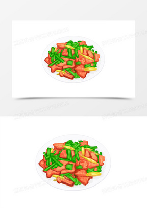 手绘食物蒜苗炒肉元素