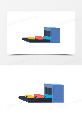 卡通手绘安检传送带上的行李元素