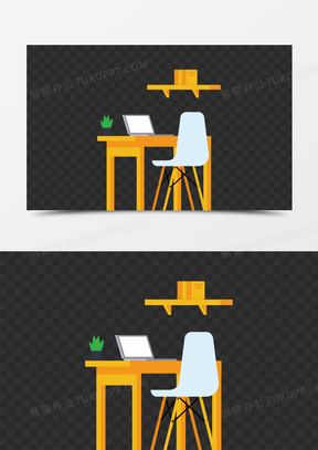 手绘卡通办公工位素材