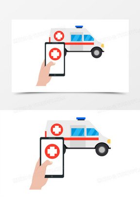 卡通手绘打120急救送医院矢量元素