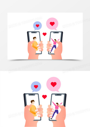 卡通手绘男女线上相亲聊天素材