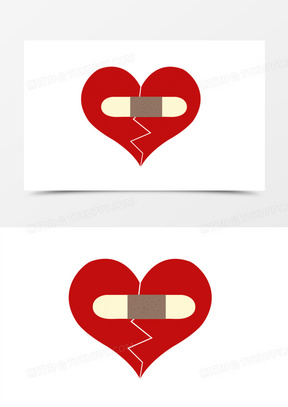 卡通手绘创口贴贴住破碎的心免抠元素