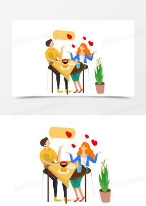 卡通手绘面对面相亲场景元素662卡通手绘闺蜜面对面聊天交谈免抠素材