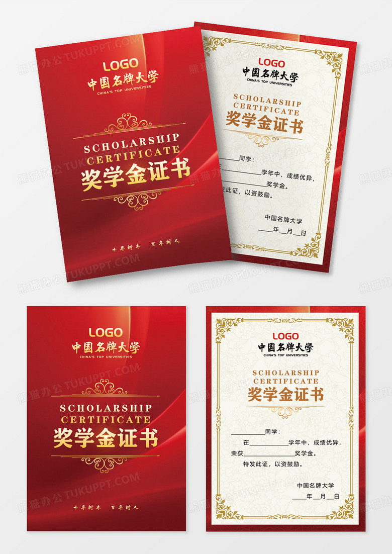 红色大学奖学金证书