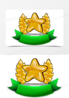 手绘金色五星麦穗绿色飘带