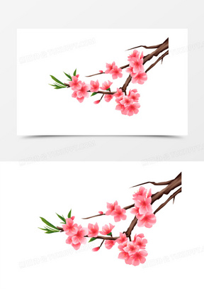 手绘桃花枝装饰元素