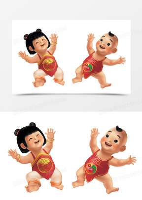 可爱的中国风肚兜娃娃60手绘小清新背景10矢量图小女孩181特写动物