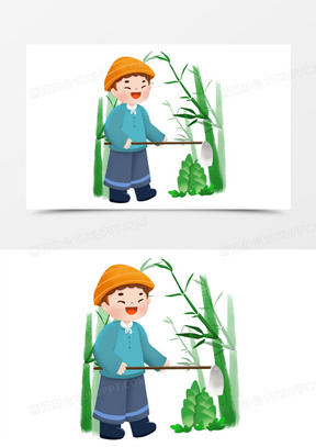 卡通手绘农民挖笋免抠元素