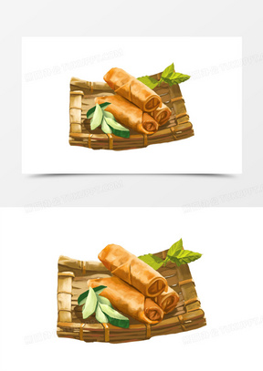 60卡通手绘春卷免抠元素40手绘一盘春卷免抠元素51立春美食春卷与花