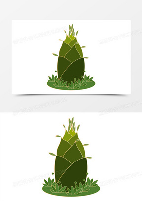 手绘卡通金边绿色春笋元素