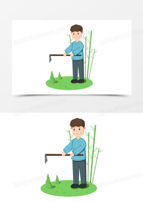 卡通手绘人物挖笋免抠元素
