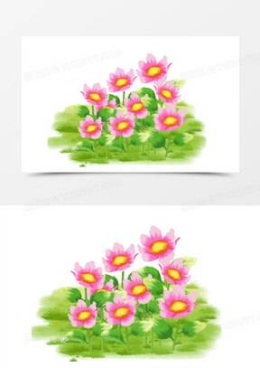 手绘茶插画风花丛免抠元素