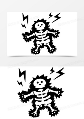 手绘卡通电击被闪电击中素材