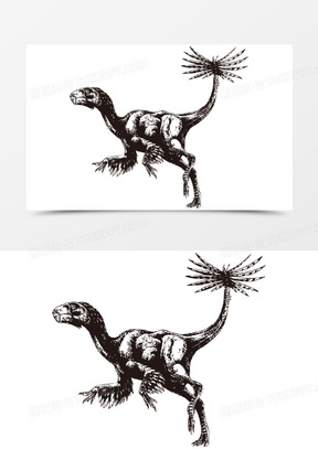 手绘黑白恐怖的远古动物恐龙