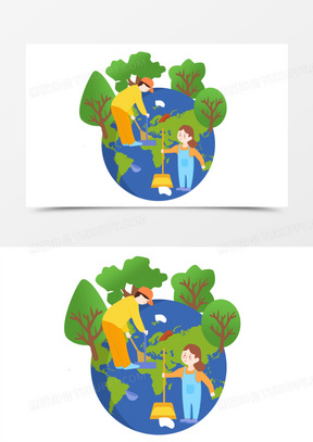 卡通手绘清洁地球创意插画元素