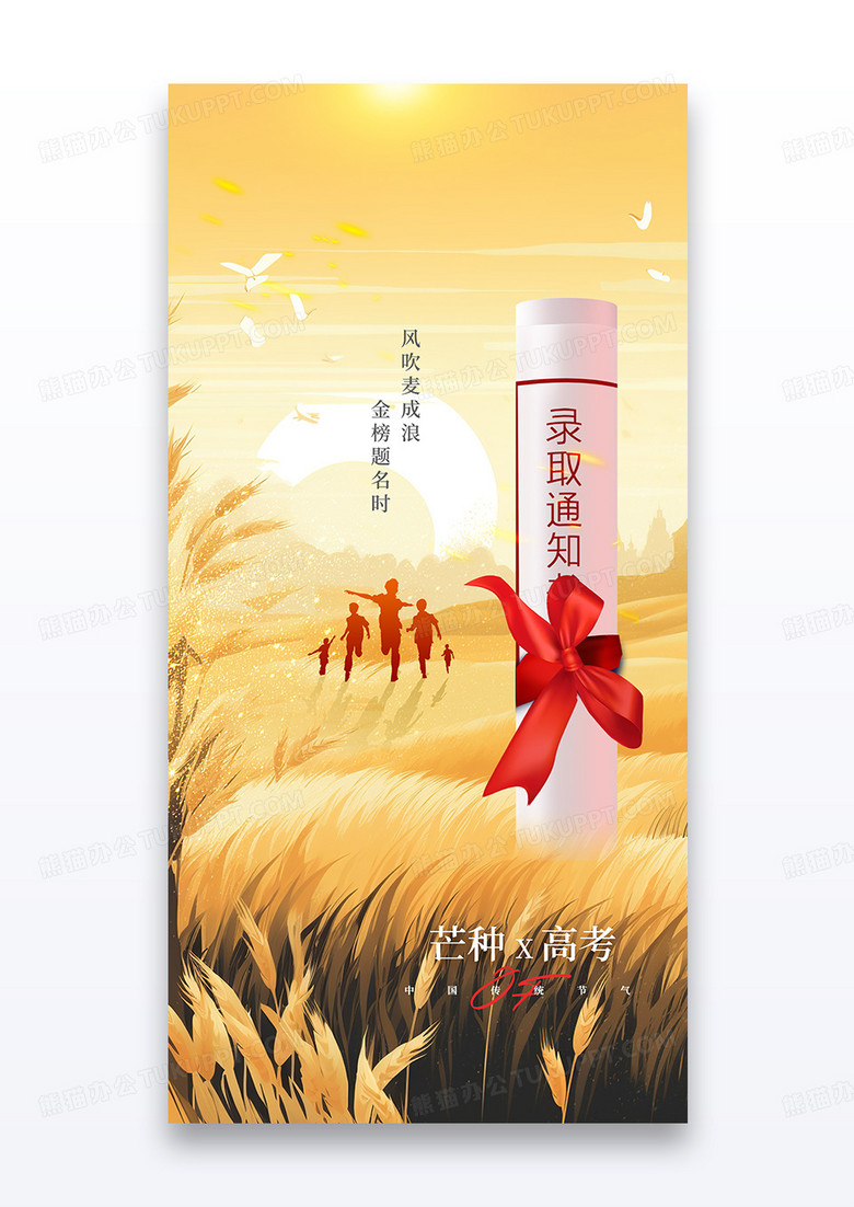 简约插画芒种高考收获满满24节气教育录取通知书宣传海报