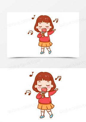 卡通手绘短发女孩唱歌元素