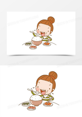 卡通可爱吃饭女孩