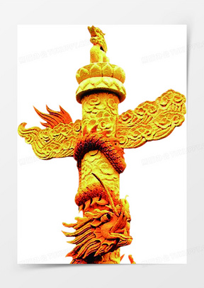 黄色金狮祥龙缠绕华表