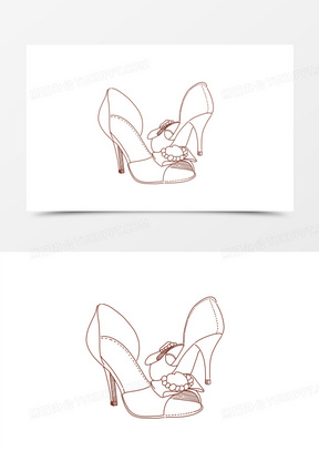 手绘线稿高跟鞋免抠元素