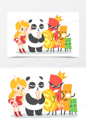 熊猫烧香送金币卡通装饰