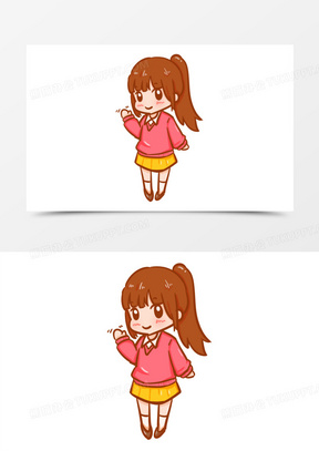 卡通手绘女生微笑打招呼元素