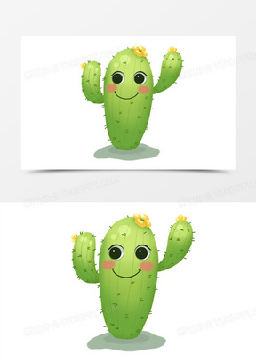 手绘拟人化微笑的植物仙人掌元素