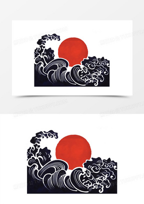 国潮蓝色红日海浪背景00日本建筑886仙鹤画50矢量图日本特色20矢量手