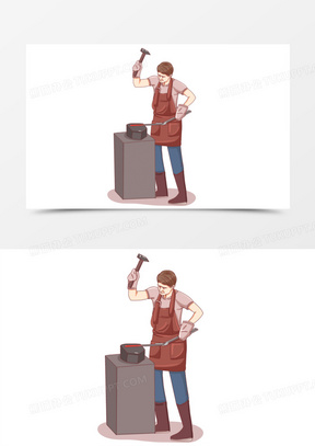 卡通手绘打铁工匠免抠素材