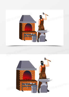 手绘矢量扁平风打铁插画元素