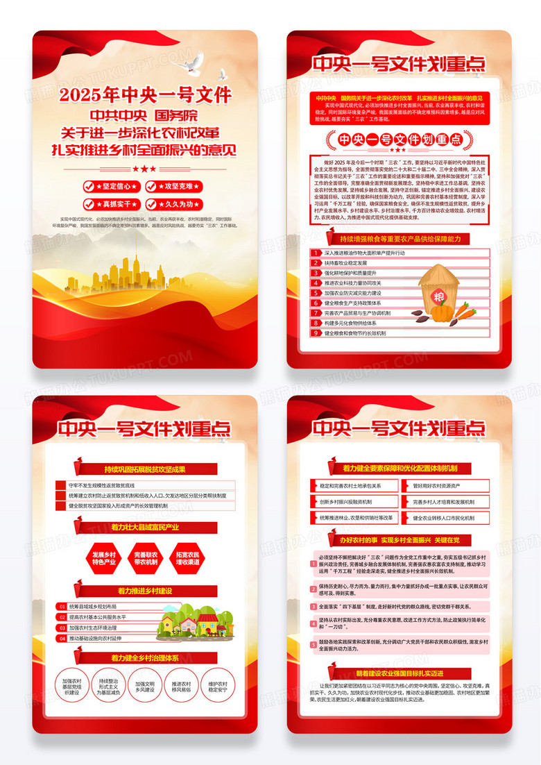 红色2025中央一号文件党建挂画展板