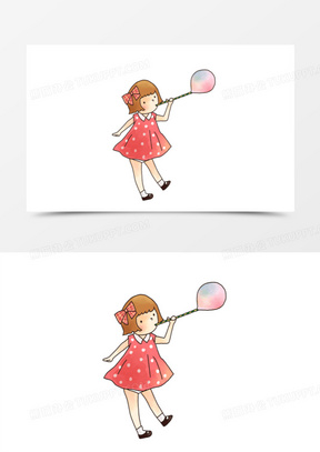 小女孩吹气球简笔画图片