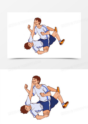 手绘卡通打架的学生免抠元素