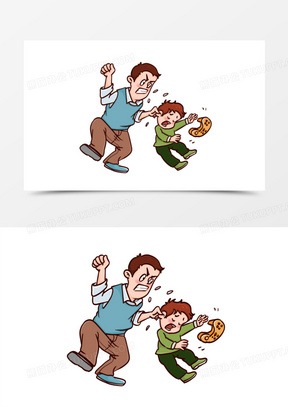 手绘玩游戏挨骂父子场景免抠元素