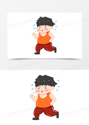 卡通手绘胖子跑步减肥元素