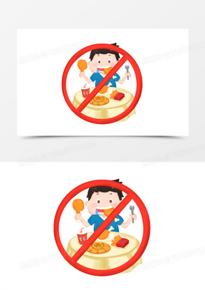 卡通手绘拒绝暴饮暴食元素