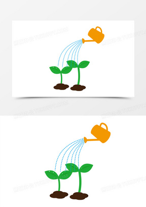 手绘卡通给小树苗浇水素材
