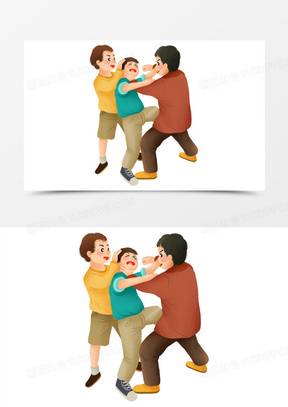手绘插画风小朋友打成一团场景元素351卡通手绘男孩打架元素520手绘玩