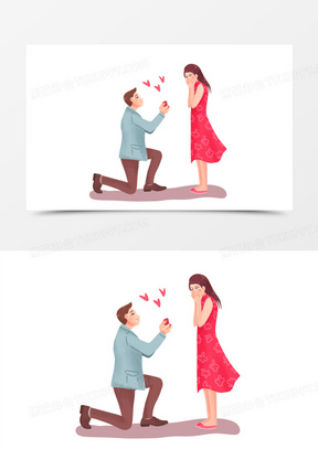 手绘卡通情侣求婚免抠素材