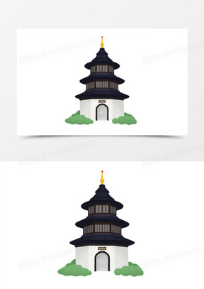 手绘扬州著名景点文昌阁元素