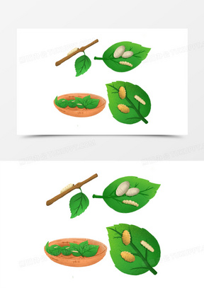 一组卡通手绘养蚕免抠元素合集