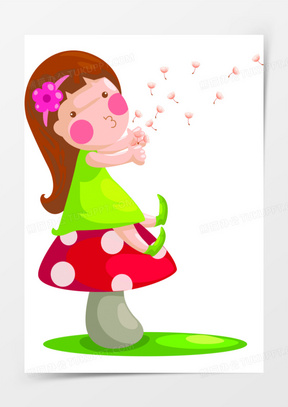 卡通女孩吹蒲公英梦想蘑菇可爱