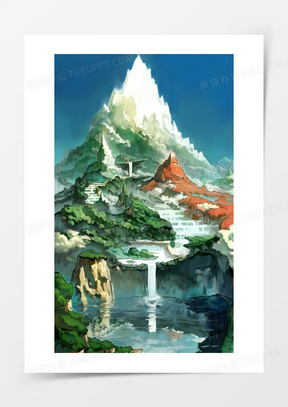 手绘白色远山插画