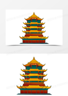 卡通国潮风武汉著名景点黄鹤楼