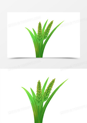 手绘绿色的麦穗叶子免抠元素