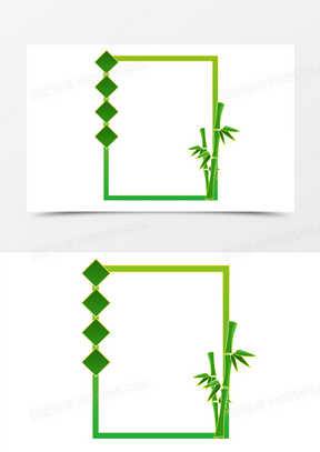 绿色国潮工笔画竹子边框元素