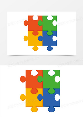 红黄蓝绿四色拼图装饰元素