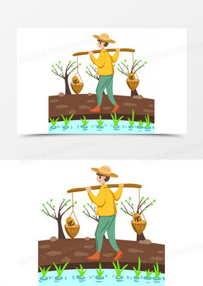 手绘农民施肥种田插画元素