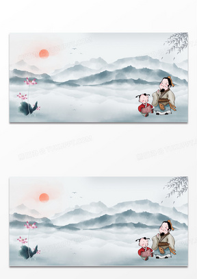 背景803古代老师尊师重道中国风水彩水墨背景300尊师重道创意元素艺术