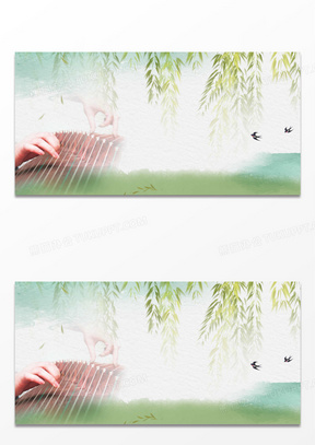 古典中国风水墨淡彩古筝乐器背景